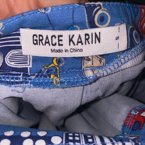 Grace Karin Pleated skirt with a London transportation scene print small Blue - Picture 4 of 4